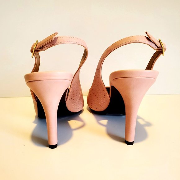 NIB * PINK Heeled Sandal Shoes Perforated Design Barbiecore Office Wedding guest - Picture 5 of 7